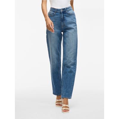 High-waist-Jeans VILA "VIKELLY JAF HW STRAIGHT JEANS-NOOS", Damen, Gr. 40, Länge 30, medium blau denim detail:wash mbd009, Denim/Jeans, Obermaterial: 99% Baumwolle, 1% Elasthan, unifarben, modisch, straight fit, Jeans Image