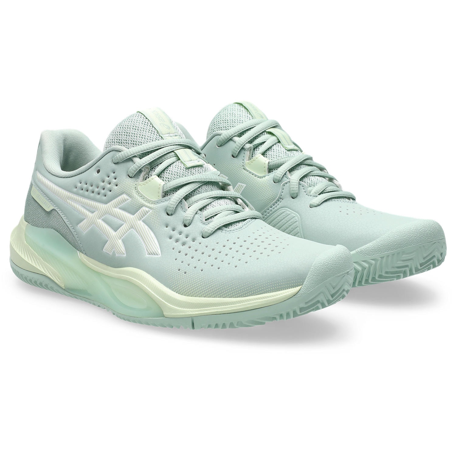 Tennisschuh ASICS "GEL-CHALLENGER 15 CLAY", Damen, Gr. 42,5, grün (lichen rock, whisper grün), Synthetik, Schuhe, Sandplatzschuhe für Ascheplätze