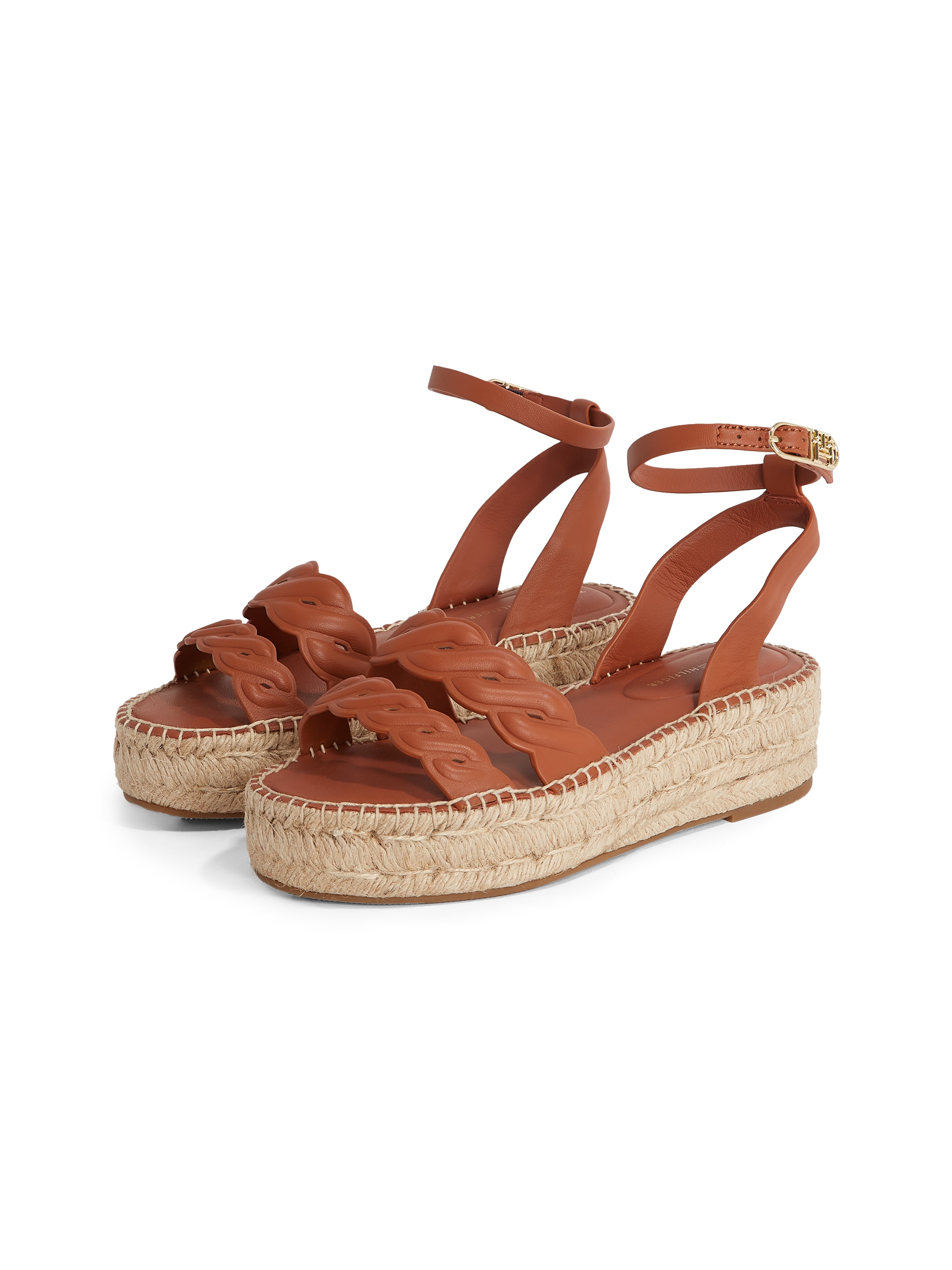 Keilsandalette TOMMY HILFIGER "LEATHER ROPE REAL ESPAD SANDAL", Damen, Gr. 40, braun, Leder, Schuhe, Plateau, Sommerschuh, Riemchensandale mit verstellbarer Schnalle