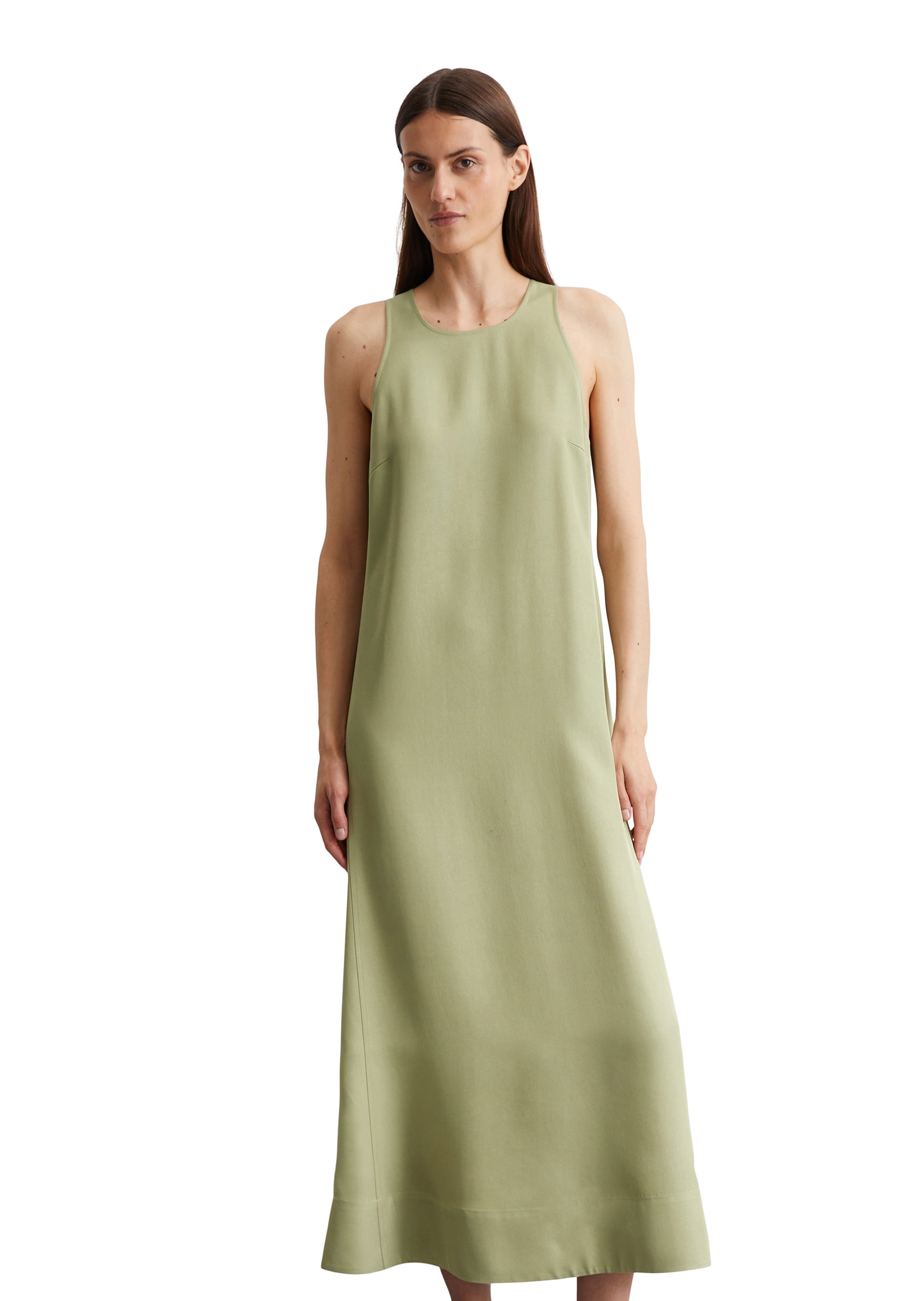 Midikleid MARC O'POLO "aus fließendem Naia™-Twill", Damen, Gr. 34, Normalgrößen, smooth sage, Obermaterial: 100% Acetat, unifarben, relaxed fit lang, Rundhals, Kleider Midikleid