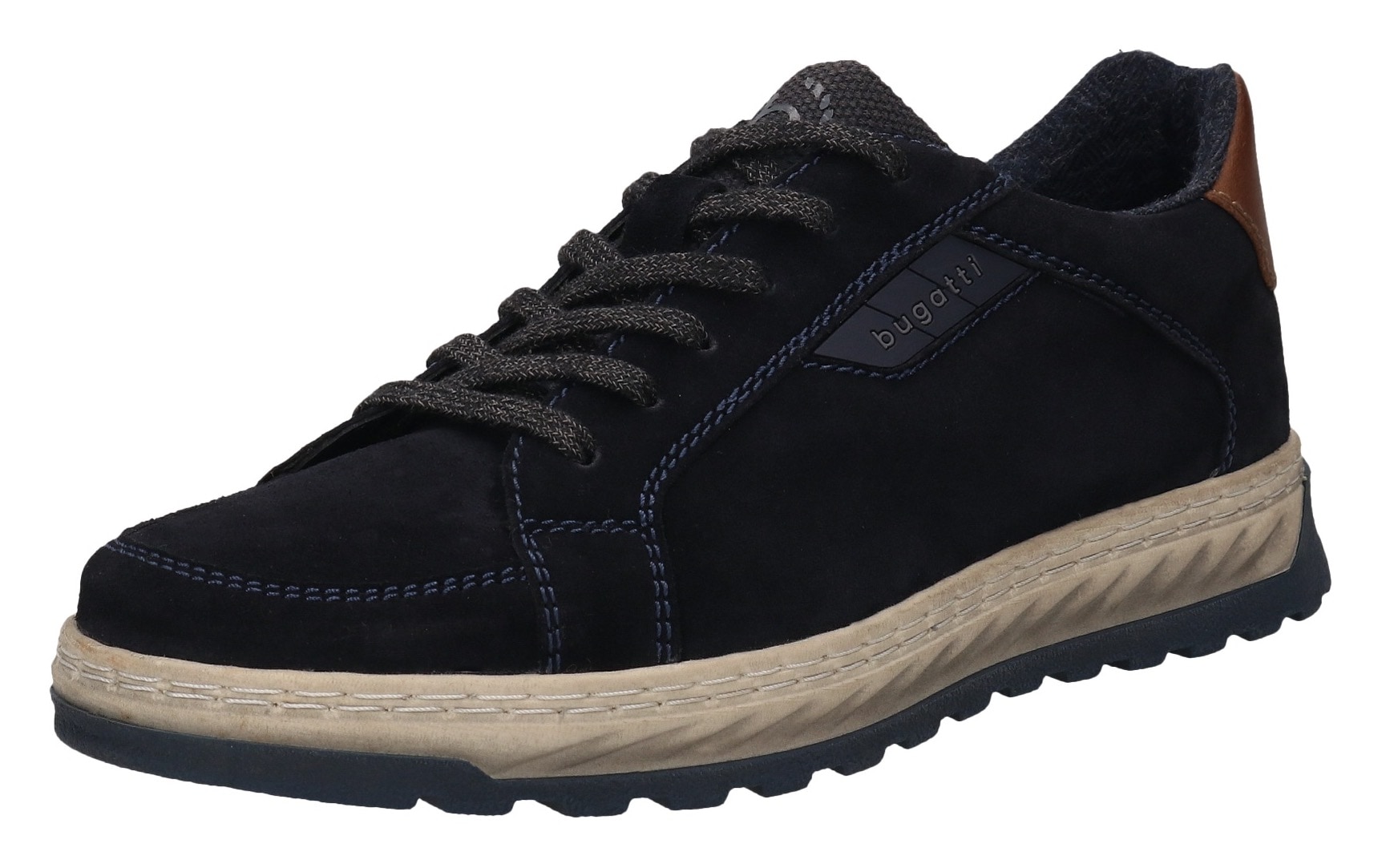 Schnürschuh BUGATTI, Herren, Gr. 44, blau, Veloursleder, Schuhe Schnürschuh, Halbschuh, Sneaker, Freizeitschuh mit Profilsohle