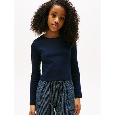 Langarmshirt TOMMY HILFIGER "POINTELLE TOP LS", Mädchen, Gr. 10 (140), blau (schwarz night navy), Single Jersey, Obermaterial: 94% Baumwolle, 6% Elasthan, unifarben, casual, regular fit taillenlang, Rundhals, Langarm, Shirts, für Kinder bis 16... Image