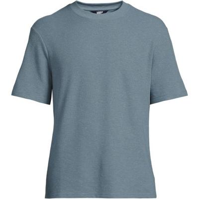 Perfect Waffle T-shirt, Men, size: 38-40, regular, Blue, Linen/Poly-blend, by Lands' End