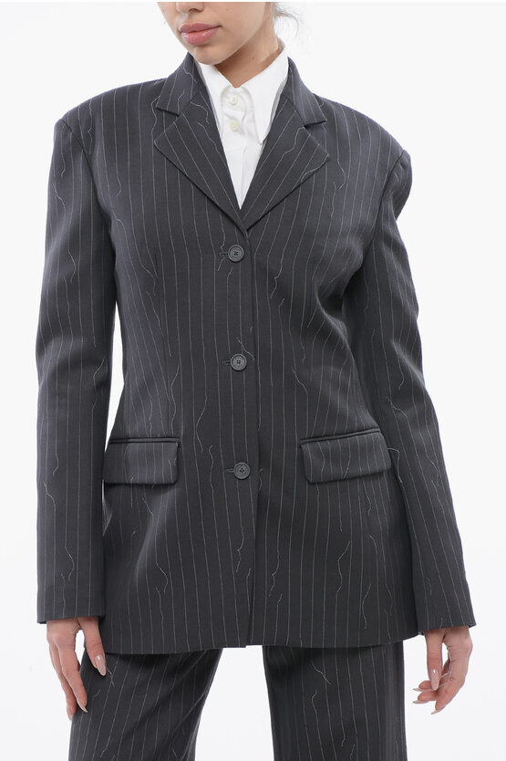 Slim Fit-Blazer aus Schurwollmischung mit Nadelstreifen in Grau Image