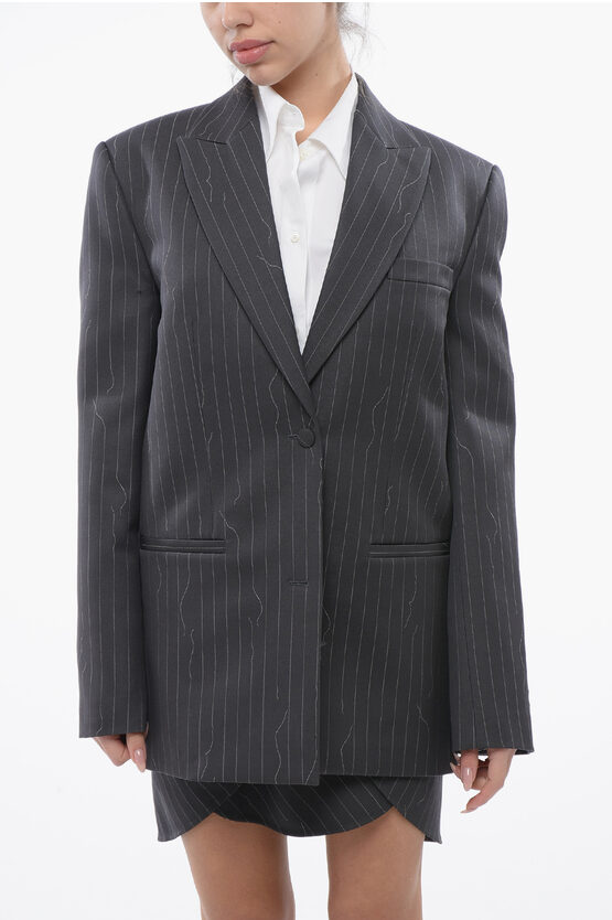 Grauer Blazer im Tomboy-Fit aus Schurwollmischung mit Nadelstreifen Image