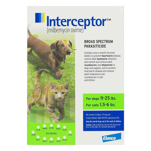 Interceptor Pour Petits Chiens 11-25 Lbs (Vert) 6 Chews