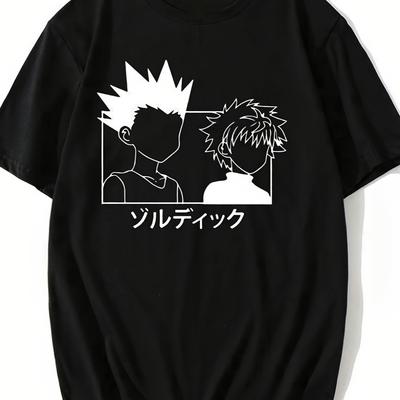 TEMU Men' Anime Graphic T-shirt - Casual Summer Tee With -haired Character Design, Vintage Washed Style, Outdoor Wear Or Gift, Gift For Anime Fans | | Image