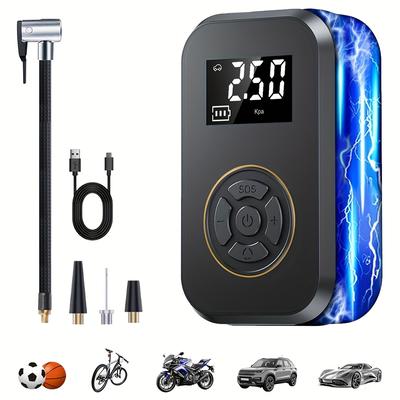 TEMU A Versatile Portable Wireless Car Tire Inflator, Air Compressor, Led Flashlight - Usb Rechargeable Large Capacity Lithium Battery, Inflation Mode, Display Screen