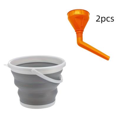 TEMU 2pcs Rv Water Funnel Filling Material Toilet Flushing Filling Material Funnel And 2.64-gallon Foldable Silicone Bucket Suitable For Rv Toilet Accessories