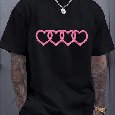 TEMU Men's -inspired 3d T-shirt- Black With Pink , Regular Fit Round Neck, Machine Washable Casual Tee For All , Trendy , Stylish Fabric Top Image