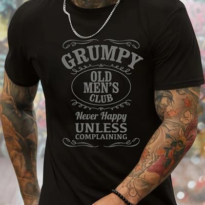"TEMU Men's Casual Humorous Graphic T-shirt - " Old Men'" Funny Saying & Geometric Print, Regular Fit Round Neck, Machine Washable, Spring Tee, Funny T Shirts, Washable Casualwear" Image