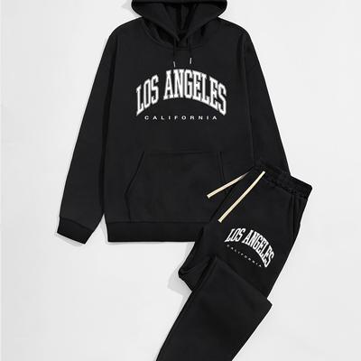 TEMU Men's Pullover Hooded Sweatshirt Casual Outfit Set, 2 Pieces Long Sleeve Hoodies And Drawstring Sweatpants Image