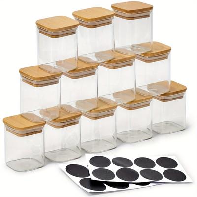 TEMU 200ml Bamboo Lid Glass Food Storage Jars, Food Rooms, 12/10 Thickened Glass Storage Containers, With Airtight Acrylic Lid - Transparent Kitchen Jars, Suitable For Spices, Tea, Coffee, Suga Image