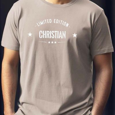 "TEMU Men's " Edition Christian" Graphic T-shirt - Casual Black Tee With White Lettering, Short Sleeves, Round Neck, Summer Wear, Regular Fit" Image