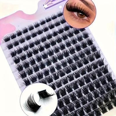 TEMU 168pcs Mink Eyelash Clusters - 0.07mm D , Natural Fluffy Blend (9-16mm) - Easy Diy Thick Eyelash Extensions For Beginners Image