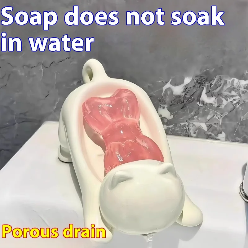 Einfache Creativecute Cartoon Katze Kunststoff Seifenschale Badezimmer Seifenhalter Lagerregal Waschtisch Entwässerung Homegarden Haushaltsgegenstände