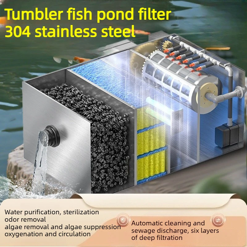 Edelstahl Fischteich Filter Drehtrommel Mikrofilter Wasserzirkulationssystem Filtration Rückspülung Fisch Hocker Trennung Image