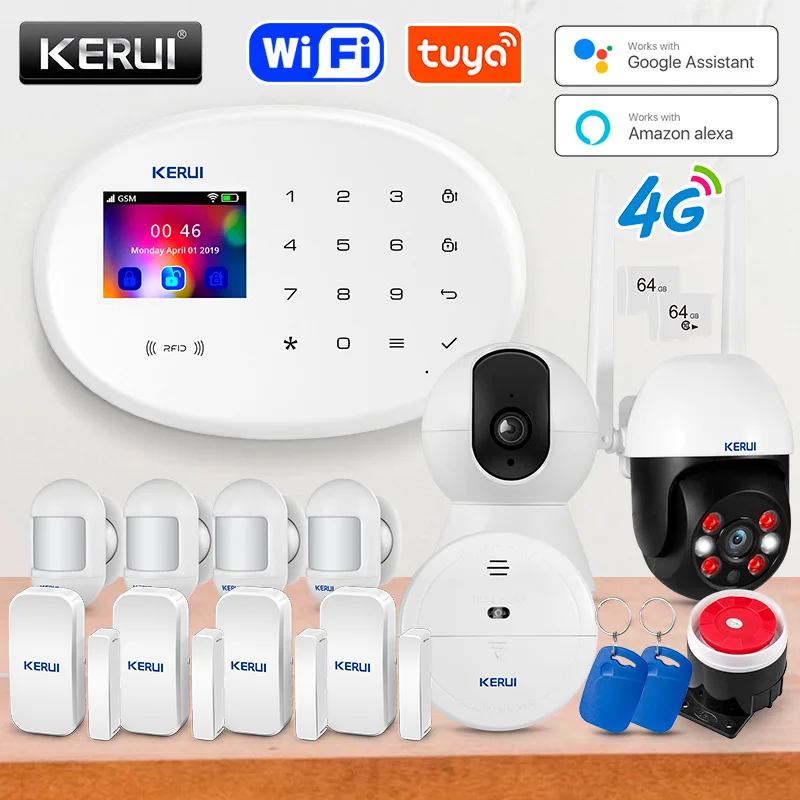 KERUI 4G Home Security Alarm Tuya Smart Alarm System WIFI GSM RIFD APP Fernbedienung Touch Panel Einbrecher PIR tür Sensor W204 Image