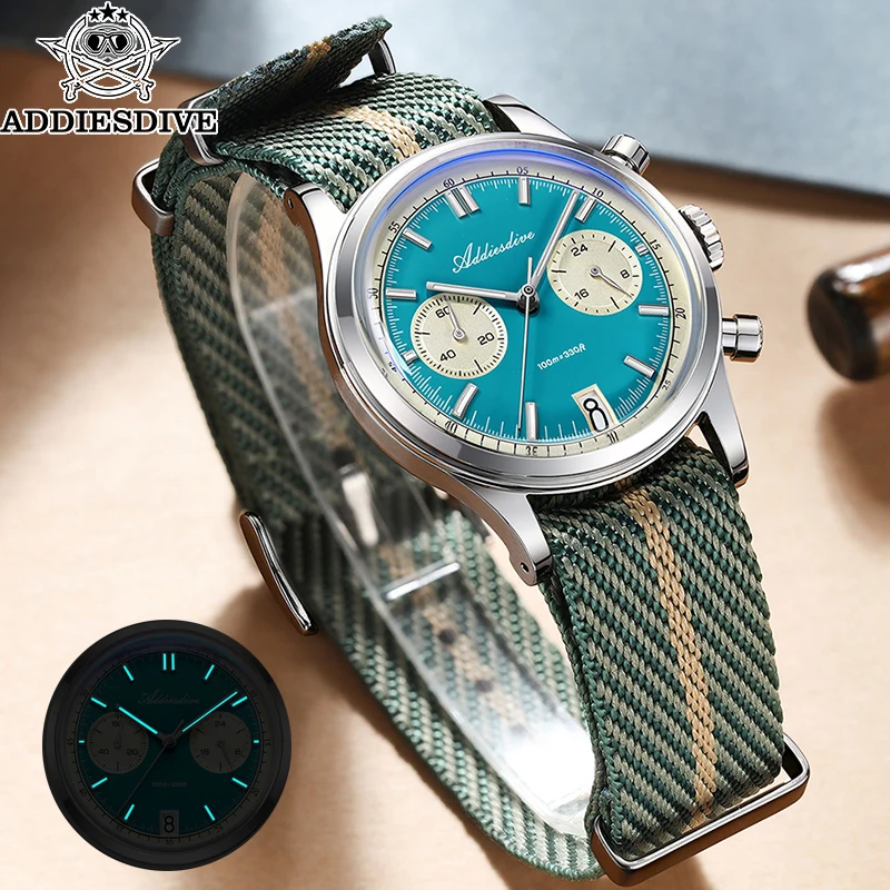 ADDIESDIVE AD2095 Herrenuhr, 60 Minuten, Chronograph, Quarz-Armbanduhr, Blasenspiegelglas, leuchtend, wasserdicht, Herrenuhren, 38 mm Image