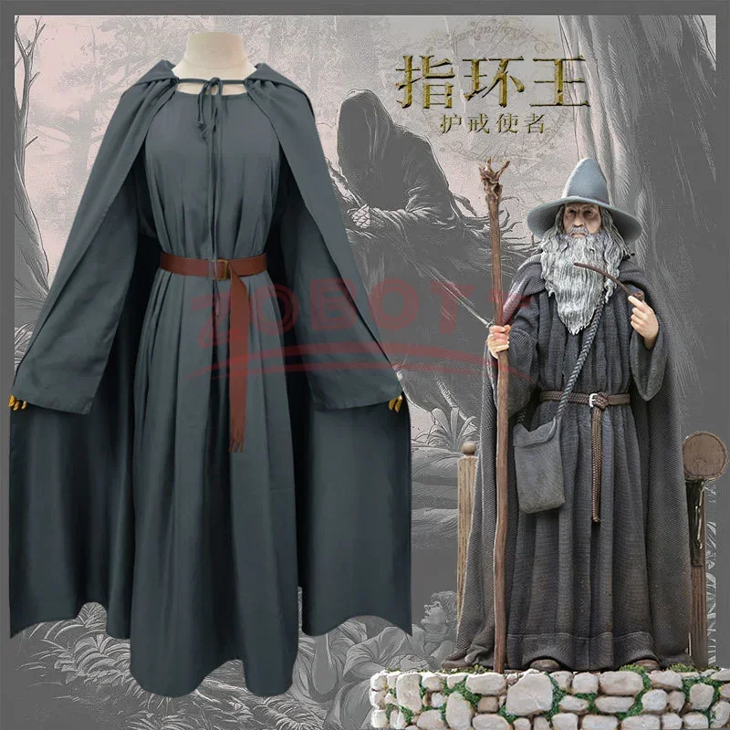 Gandalf Cosplay Kostüm Der Herr der Ringe Männer Zauberer Uniform Dünne Baumwolle und Leinen Cape Hut Anzug Leistung Kleidung Image
