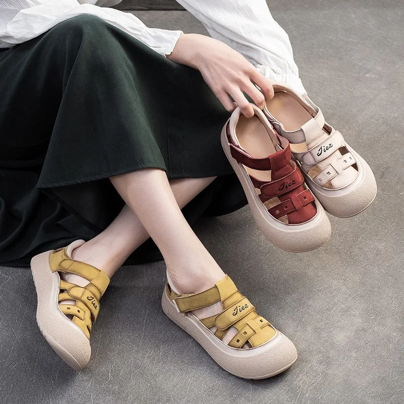 GKTINOO 2026 Sommer Neue Bequeme Weichsohlen-Sandalen mit Lochmuster aus Echtem Leder, Atmungsaktive Vielseitige Damenschuhe