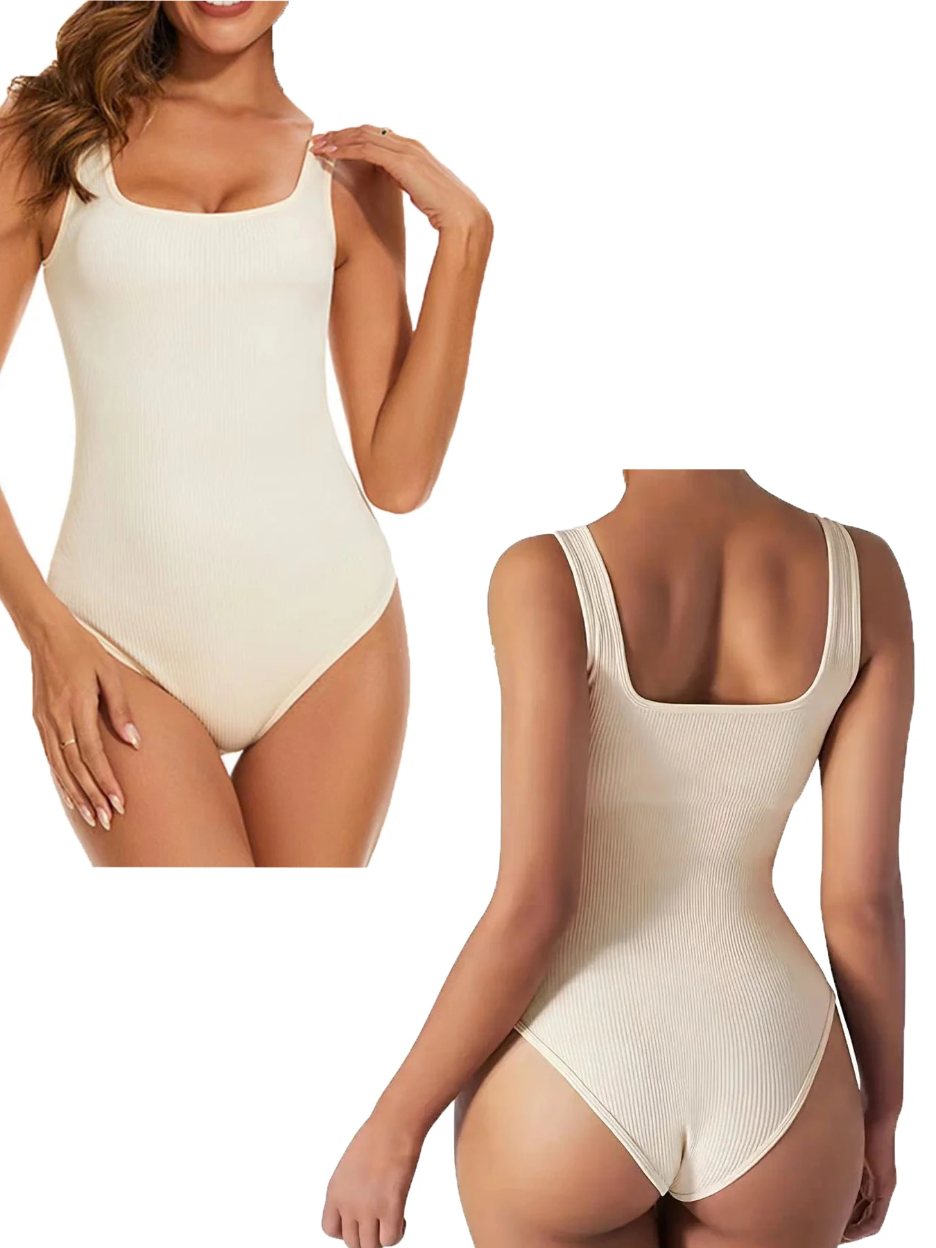 Quadratischer Kragen, verdickt, hochelastisch, eng, atmungsaktiv, Slip, Overall, Körper, Schönheit, Yoga, Kleidung Image