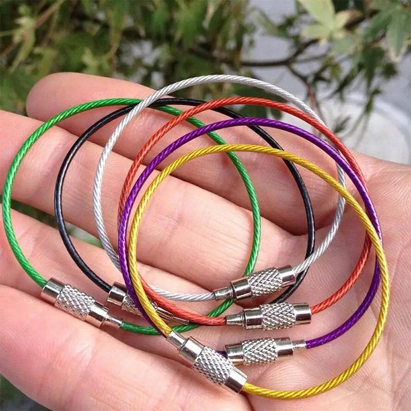 10/20 Stück Multi Color Edelstahl Draht Kabel Seil EDC Gepäck Schraube Lock Ring Schlüssel Schlüsselanhänger Schleife Kreis hängen Schlüsselanhänger Kette Tag Image