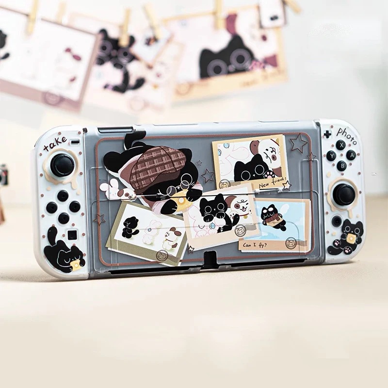 Black Cat Hartschale vorne hinten, vollständige Schutzabdeckung für Nintendo Switch Oled NS Joy-Con Controller-Hülle für Nintendo Switch Image