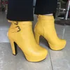 ORCHALISA Größe 34-50 Damen Plattform Stiefeletten Party Büro Frauen Mode 12CM Dicke High Heels Schnalle Schuhe F1484