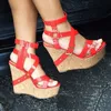 BERZIMER Frauen Plattform Keil Kork Heels Sandalen Seitlichem Reißverschluss Leopard Alias Pumps Zapatos Schuhe Frau Große Größe 44 45 49 52