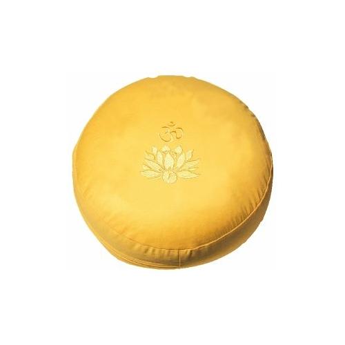Meditationskissen mit Dinkelfüllung und Stickerei Lotus Om, goldgelb