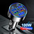 Caricabatteria per telefono da auto da 100 W con display di tensione a LED 2 PD 4 USB QC3.0 3.1A Adattatore di ricarica super veloce per iPhone Android Phone