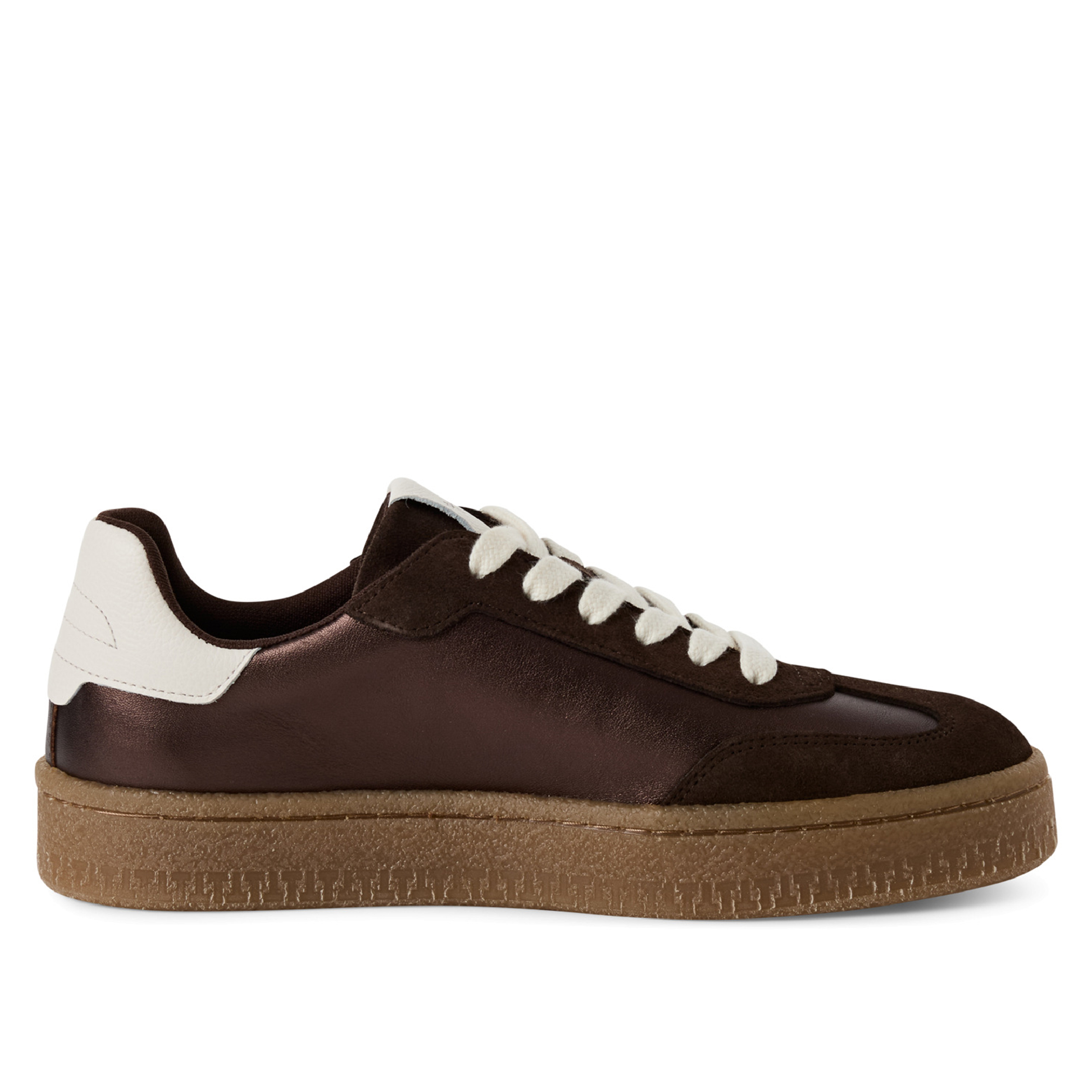 Tamaris Damen Braun Weiß Wildleder Mode Schnürschuhe Image