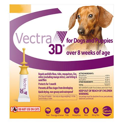 Vectra 3d pour les très petits chiens jusqu'à 8lbs 3 Doses