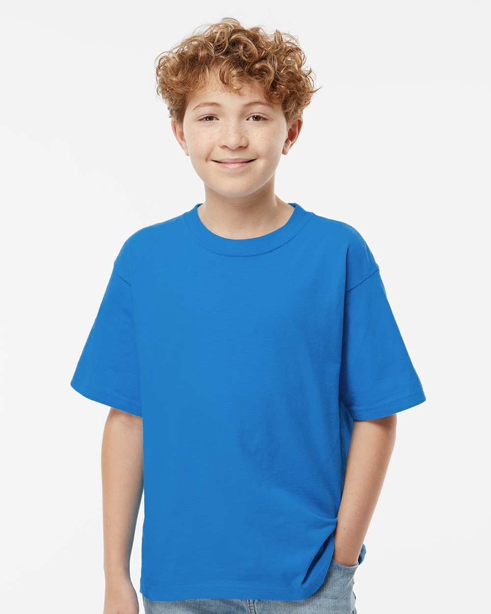 M&O MO4850 Youth Gold Soft Touch T-Shirt in Ocean Blue size Medium | Cotton 4850