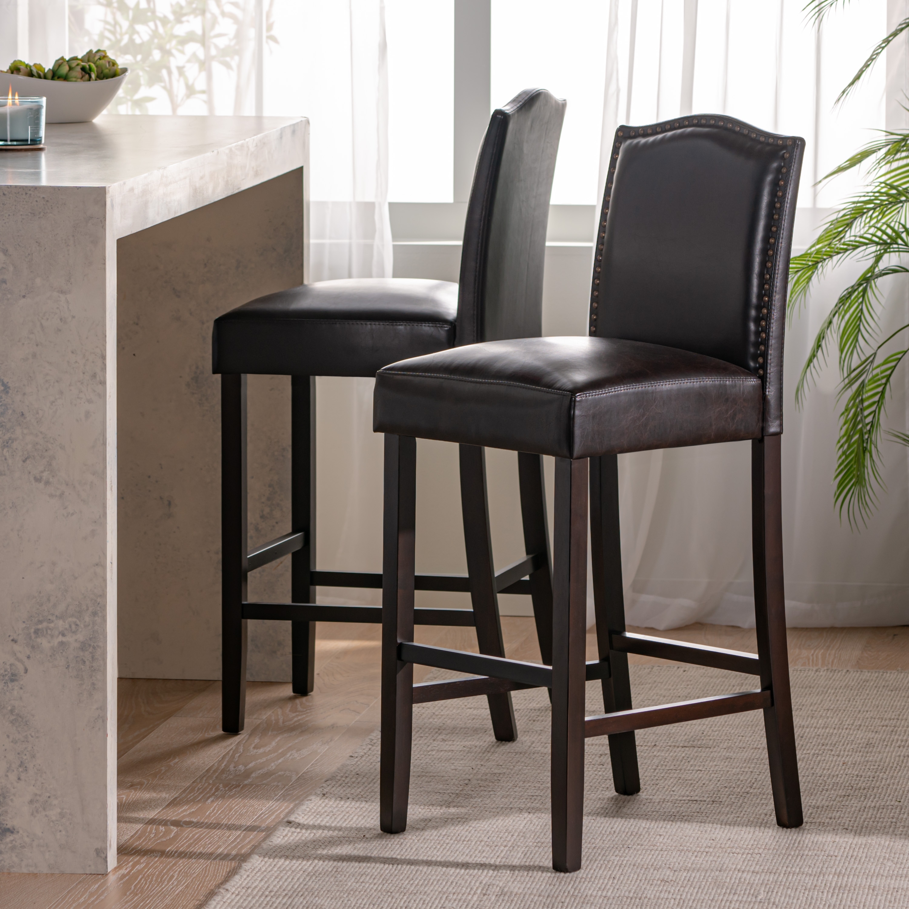 Roomfitters Barstool Set of 2, Modern Kitchen and Dining Seating, Brown