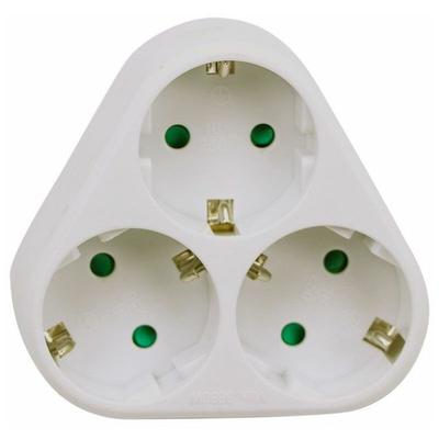 Steckdosenleiste mit 3 pyramidenförmig angeordneten Frontsteckdosen 10A 2P + Schukostecker Weiß Image