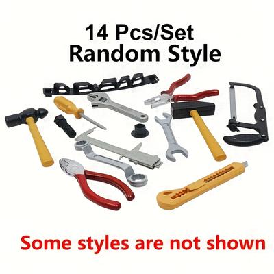 TEMU 14pcs/set Mini Plastic Simulation Repair Tool Engineer Construction Model Drill Screwdriver Wrench Hammer Accessories Decorative Ornamental Tools Collectors Jxb Image