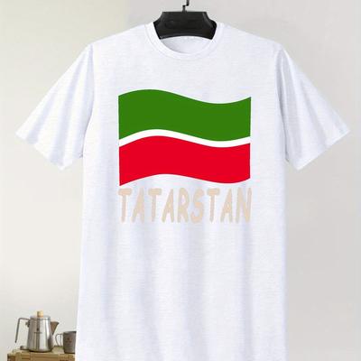 "TEMU I Love My Tatarstan" Men's Casual Crew Neck T-shirt - Breathable Polyester, Short Sleeve, Summer Tee With Geometric Print, Machine Washable - & Vacation" Image