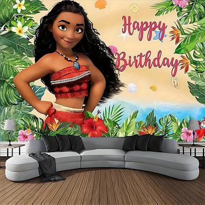"TEMU Birthday Backdrop - Vibrant Scene With "" Banner, Featuring In Red Dress - Ideal For Indoor/outdoor Party Decorations, Beach Birthday Party Decorations" Image