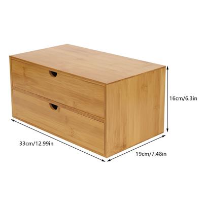 TEMU 1pc Bamboo Desk Organizer With 2 Drawers - Tabletop Storage Box For Home Office Organization Image