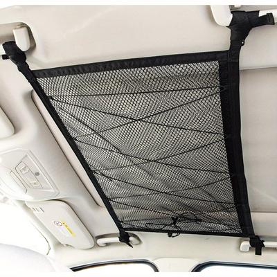 TEMU Adjustable Double-layer Mesh Car Ceiling Cargo Net Pocket - Suv Roof Organizer For Camping, Van, And Car Storage, Durable Polyester Fabric With Secure Straps, Car Storage Roof Organizer