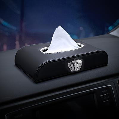 TEMU Pu Leather Car Tissue Box With Sparkling Crown Emblem - Elegant Dashboard Organizer For Cars, Home, And Parties, Car Storage Organizer Image