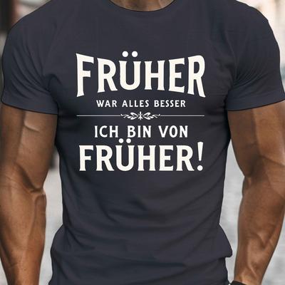 "TEMU Men's "in The Past Everything Was Better" Graphic Tee - Casual Lightweight Crew Neck Short Sleeve T-shirt, Geometric Print, Summer Essential For Casual Attire, Tee Shirts" Image