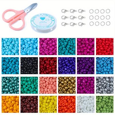 TEMU 24compartments/box 3/4mm 24 Colors Glass Rice Beads Set With Elastic Thread For Diy Jewelry Accessories, Ideal Choice For Gifts Image