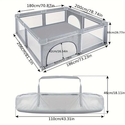 TEMU Grey Playpen With Breathable Mesh, Baby Playpen With Crawling Door, Suitable For Indoor And Outdoor Use Image