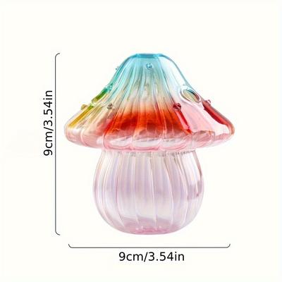 TEMU Handcrafted Boho Glass Mushroom Vase - Hydroponic Cylinder Planter For Living & Dining Room, Vibrant Pastel Colors, No Battery Required, Coffee Shop & Home Decor, Image
