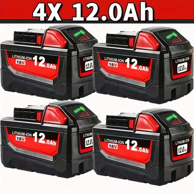 TEMU 4x 12.0ah Replacement Battery For Pack Fit For 18v Lithium Extended Capacity Battery 48-11-1890, 48-11-1850, 48-11-1828, 48-11-1820, 48-11-1815 Cordless Tools Image