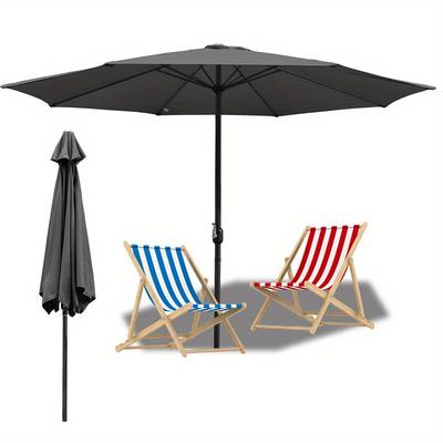TEMU Umbrellas With Iron Poles, Featuring A Crank Stand, Suitable For And Camping. In Grey, Red, Beige, And Green, Folding Garden Umbrellas Measure 3.5 Meters In Diameter. Image
