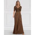 Elegantes A-Linien Chiffon Kleid der Brautmutter mit V-Ausschnitt und Rüschen knöchellang halbe Ärmel Hochzeitsgast.